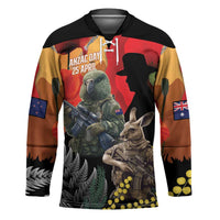 New Zealand and Australia ANZAC Day Hockey Jersey Sliver Fern Kakapo With Golden Wattle Kangaroo LT14 Unisex Gold - Polynesian Pride