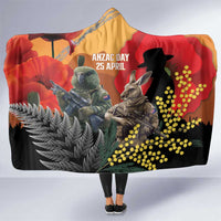 New Zealand and Australia ANZAC Day Hooded Blanket Sliver Fern Kakapo With Golden Wattle Kangaroo LT14 One Size Gold - Polynesian Pride