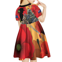 New Zealand and Australia ANZAC Day Kid Short Sleeve Dress Sliver Fern Kakapo With Golden Wattle Kangaroo LT14 - Polynesian Pride