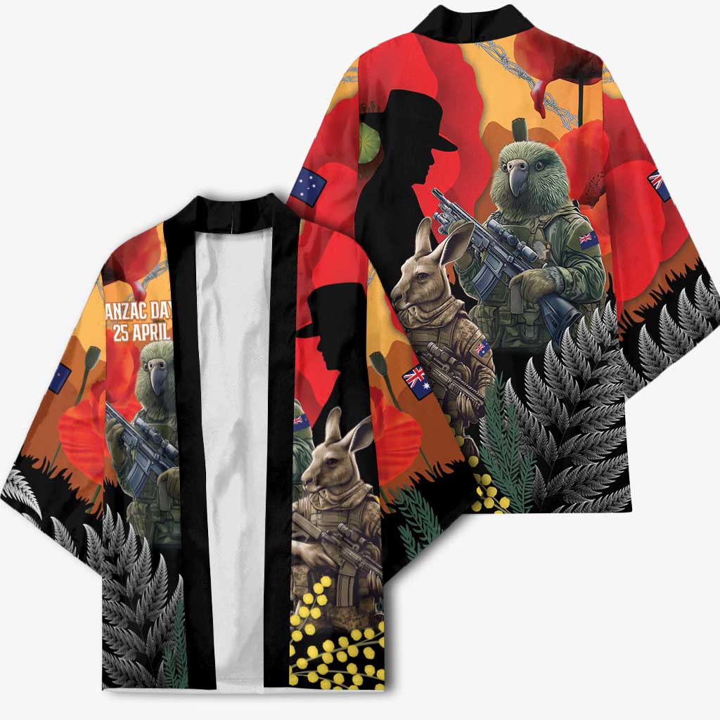 New Zealand and Australia ANZAC Day Kimono Sliver Fern Kakapo With Golden Wattle Kangaroo LT14 - Polynesian Pride