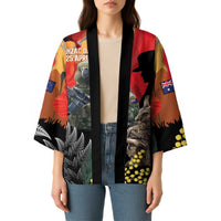 New Zealand and Australia ANZAC Day Kimono Sliver Fern Kakapo With Golden Wattle Kangaroo LT14 - Polynesian Pride