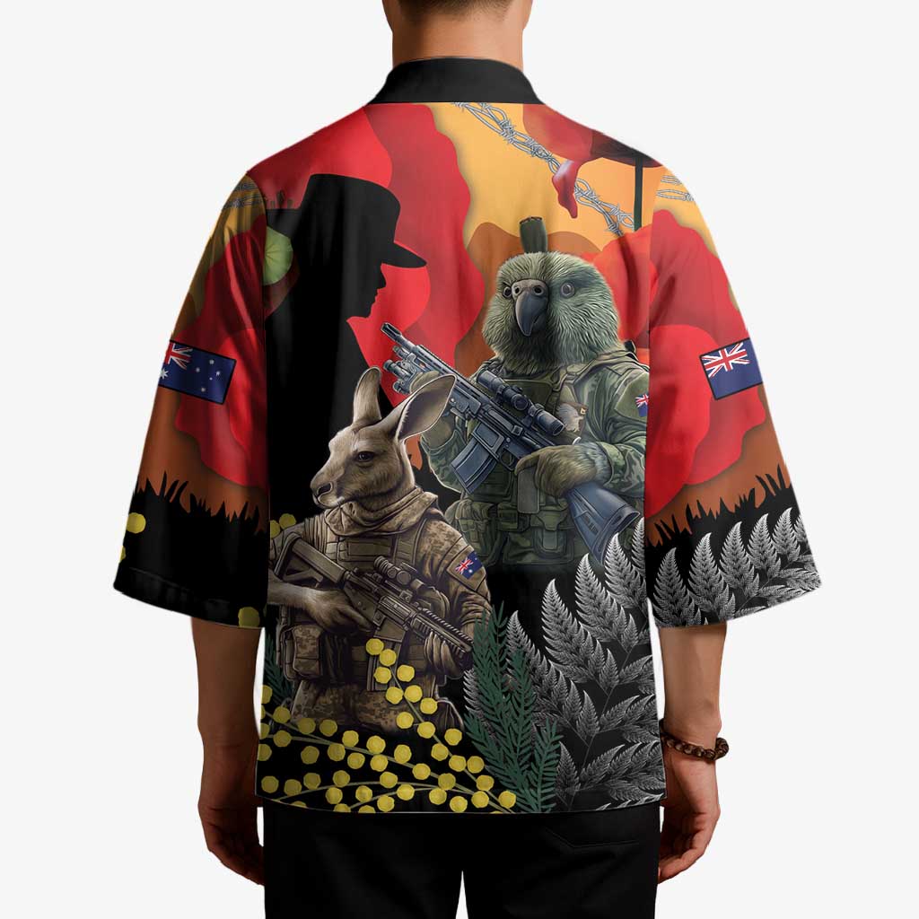 New Zealand and Australia ANZAC Day Kimono Sliver Fern Kakapo With Golden Wattle Kangaroo LT14 - Polynesian Pride