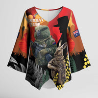 New Zealand and Australia ANZAC Day Kimono Sleeve Blouse Sliver Fern Kakapo With Golden Wattle Kangaroo LT14 Female Gold - Polynesian Pride