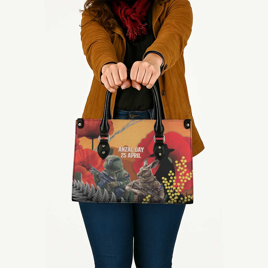 New Zealand and Australia ANZAC Day Leather Bag Sliver Fern Kakapo With Golden Wattle Kangaroo LT14 - Polynesian Pride