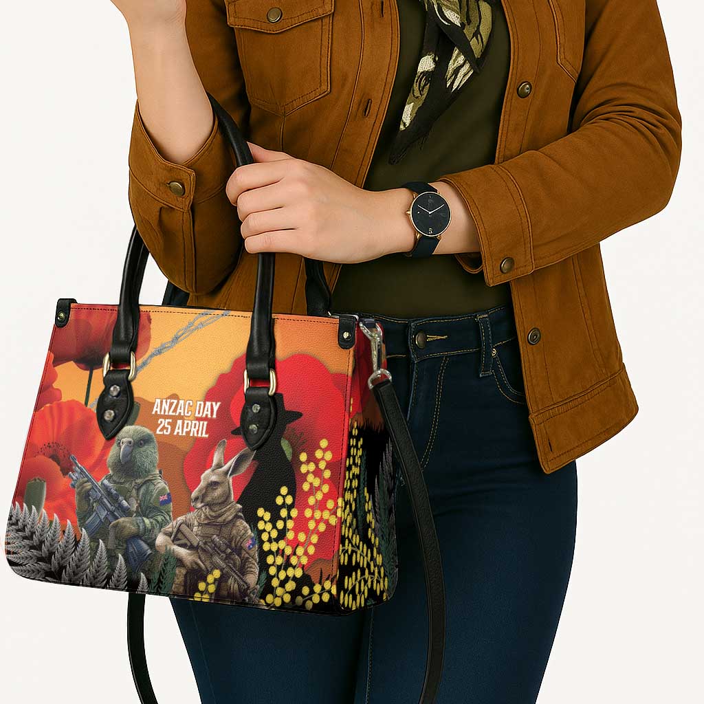 New Zealand and Australia ANZAC Day Leather Bag Sliver Fern Kakapo With Golden Wattle Kangaroo LT14 - Polynesian Pride