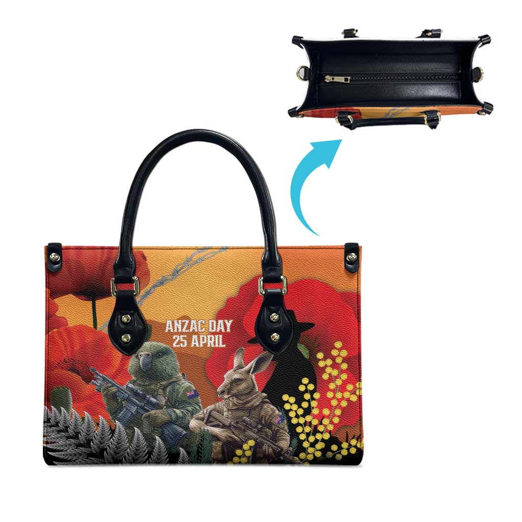 New Zealand and Australia ANZAC Day Leather Bag Sliver Fern Kakapo With Golden Wattle Kangaroo LT14 - Polynesian Pride