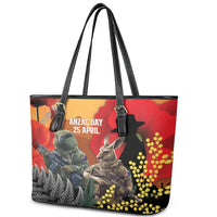 New Zealand and Australia ANZAC Day Leather Tote Bag Sliver Fern Kakapo With Golden Wattle Kangaroo LT14 - Polynesian Pride