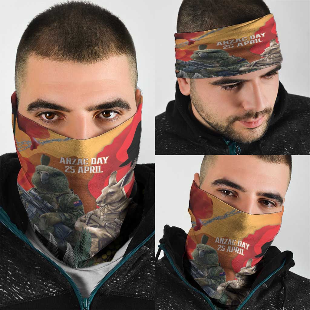 New Zealand and Australia ANZAC Day Neck Gaiter Sliver Fern Kakapo With Golden Wattle Kangaroo LT14 - Polynesian Pride