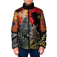 New Zealand and Australia ANZAC Day Padded Jacket Sliver Fern Kakapo With Golden Wattle Kangaroo LT14 Men Gold - Polynesian Pride