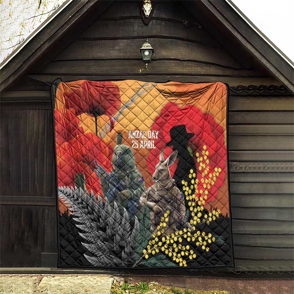 New Zealand and Australia ANZAC Day Quilt Sliver Fern Kakapo With Golden Wattle Kangaroo LT14 - Polynesian Pride