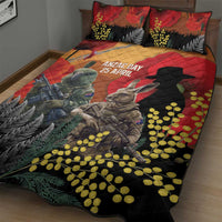 New Zealand and Australia ANZAC Day Quilt Bed Set Sliver Fern Kakapo With Golden Wattle Kangaroo LT14 - Polynesian Pride