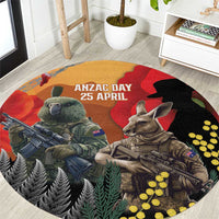 New Zealand and Australia ANZAC Day Round Carpet Sliver Fern Kakapo With Golden Wattle Kangaroo LT14 Gold - Polynesian Pride
