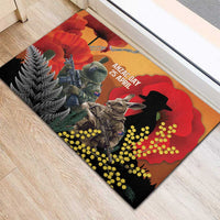 New Zealand and Australia ANZAC Day Rubber Doormat Sliver Fern Kakapo With Golden Wattle Kangaroo LT14 - Polynesian Pride
