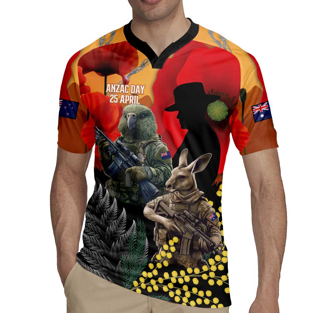 New Zealand and Australia ANZAC Day Rugby Jersey Sliver Fern Kakapo With Golden Wattle Kangaroo LT14 - Polynesian Pride