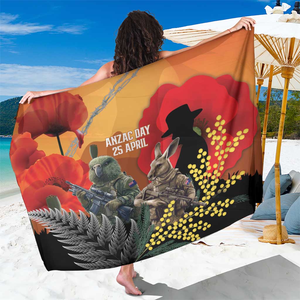 New Zealand and Australia ANZAC Day Sarong Sliver Fern Kakapo With Golden Wattle Kangaroo LT14 One Size 44 x 66 inches Gold - Polynesian Pride