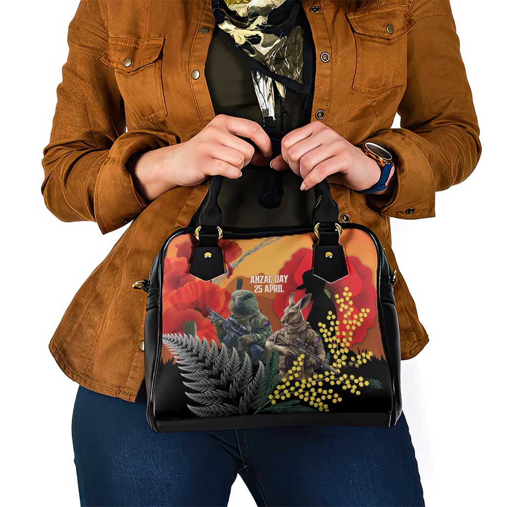 New Zealand and Australia ANZAC Day Shoulder Handbag Sliver Fern Kakapo With Golden Wattle Kangaroo LT14 - Polynesian Pride