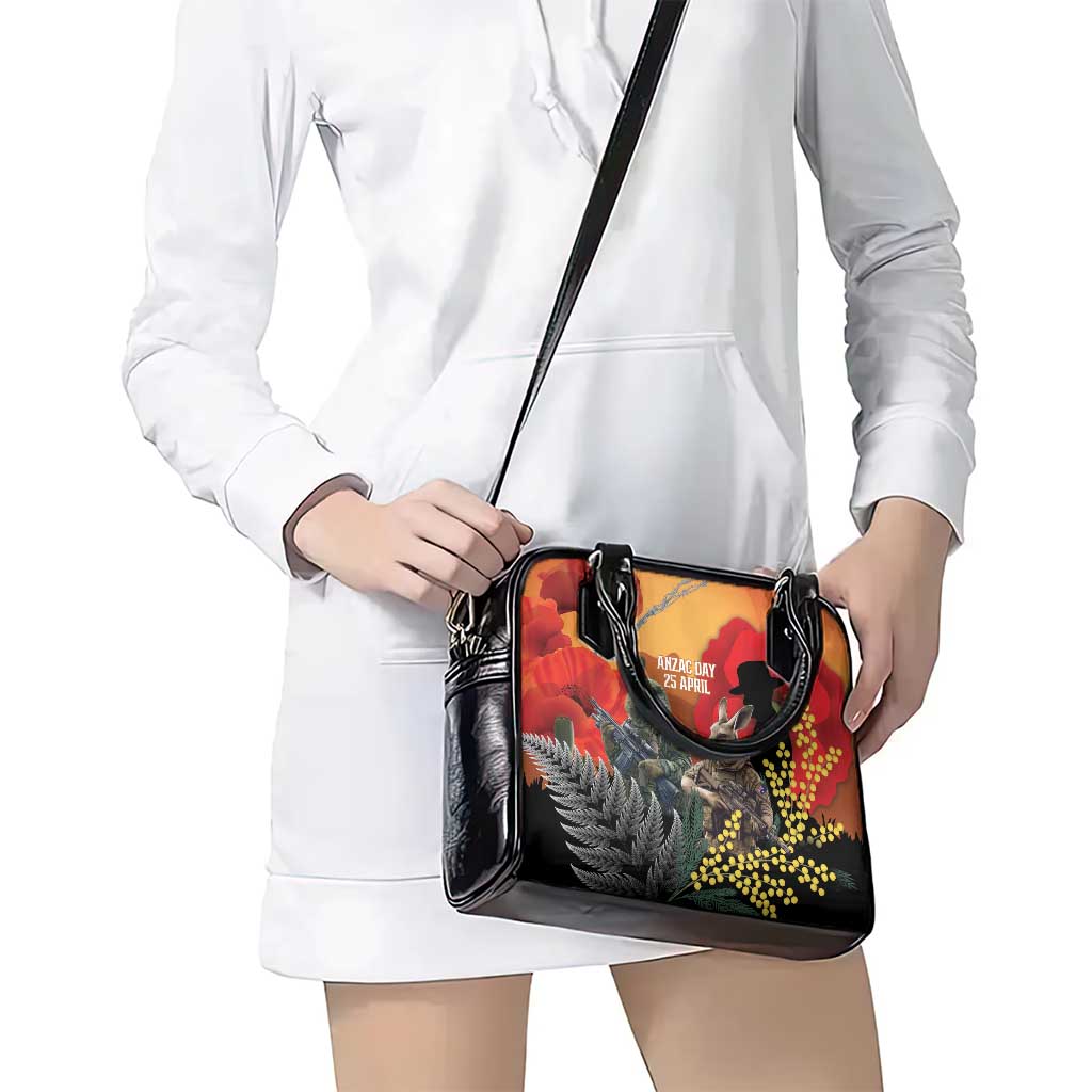 New Zealand and Australia ANZAC Day Shoulder Handbag Sliver Fern Kakapo With Golden Wattle Kangaroo LT14 - Polynesian Pride