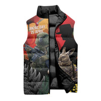 New Zealand and Australia ANZAC Day Sleeveless Puffer Jacket Sliver Fern Kakapo With Golden Wattle Kangaroo LT14 - Polynesian Pride