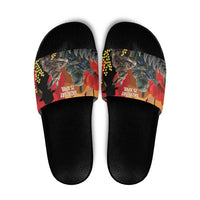 New Zealand and Australia ANZAC Day Slide Sandals Sliver Fern Kakapo With Golden Wattle Kangaroo LT14 Gold - Polynesian Pride
