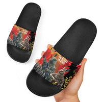 New Zealand and Australia ANZAC Day Slide Sandals Sliver Fern Kakapo With Golden Wattle Kangaroo LT14 - Polynesian Pride