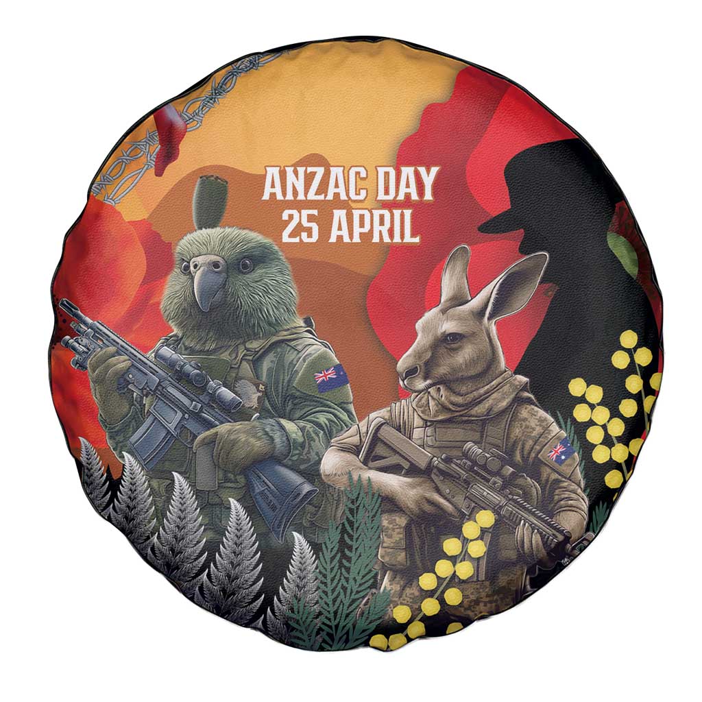 New Zealand and Australia ANZAC Day Spare Tire Cover Sliver Fern Kakapo With Golden Wattle Kangaroo LT14 - Polynesian Pride