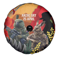 New Zealand and Australia ANZAC Day Spare Tire Cover Sliver Fern Kakapo With Golden Wattle Kangaroo LT14 - Polynesian Pride