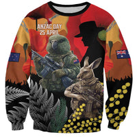 New Zealand and Australia ANZAC Day Sweatshirt Sliver Fern Kakapo With Golden Wattle Kangaroo LT14 Unisex Gold - Polynesian Pride