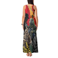 New Zealand and Australia ANZAC Day Tank Maxi Dress Sliver Fern Kakapo With Golden Wattle Kangaroo LT14 - Polynesian Pride
