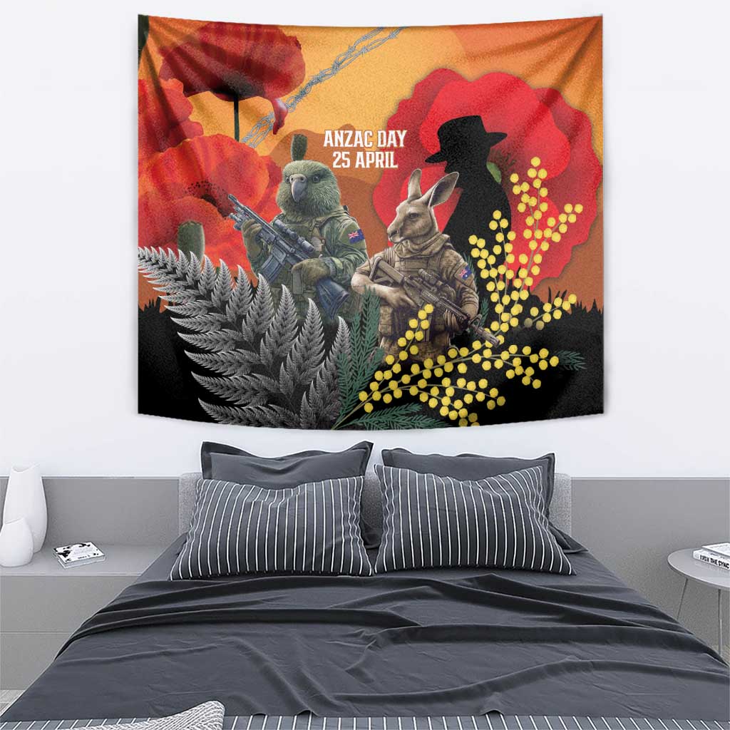 New Zealand and Australia ANZAC Day Tapestry Sliver Fern Kakapo With Golden Wattle Kangaroo LT14 - Polynesian Pride