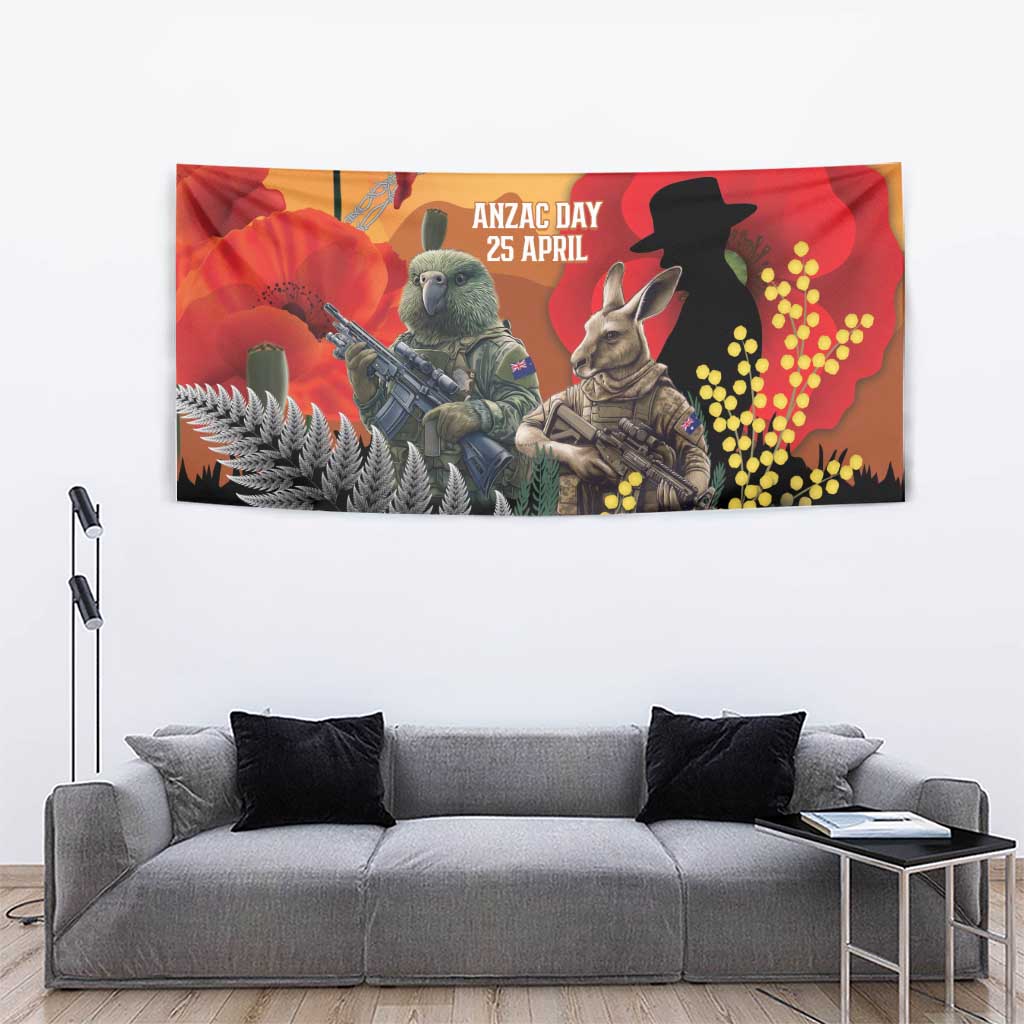 New Zealand and Australia ANZAC Day Tapestry Sliver Fern Kakapo With Golden Wattle Kangaroo LT14 - Polynesian Pride