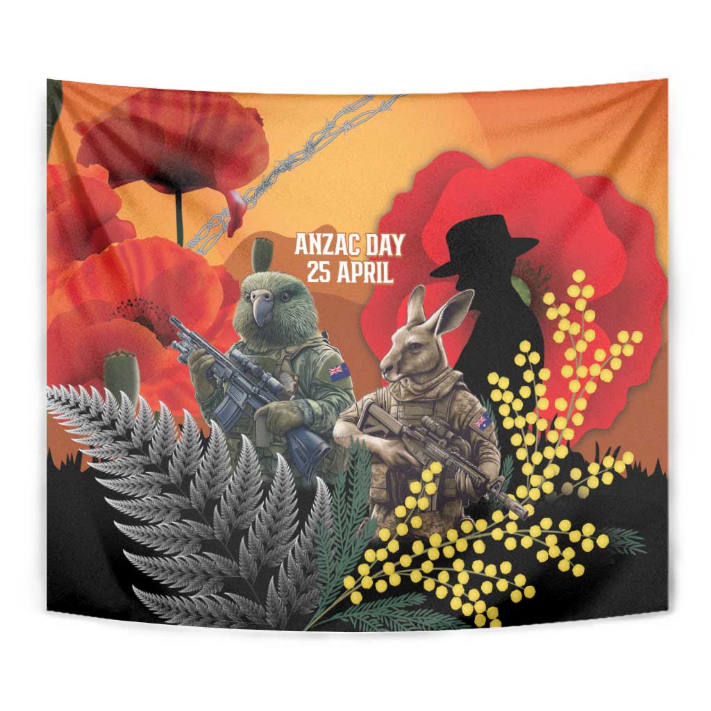 New Zealand and Australia ANZAC Day Tapestry Sliver Fern Kakapo With Golden Wattle Kangaroo LT14 - Polynesian Pride