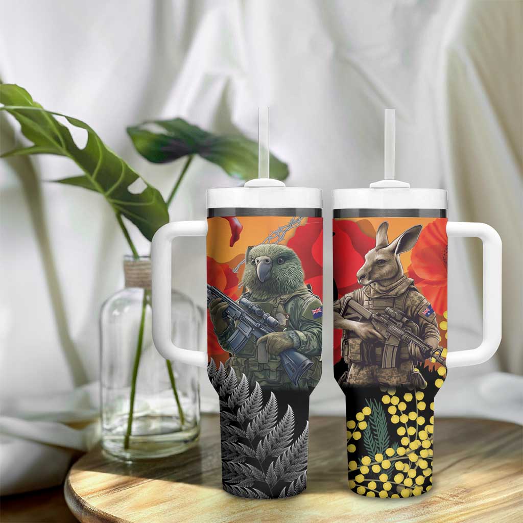 New Zealand and Australia ANZAC Day Tumbler With Handle Sliver Fern Kakapo With Golden Wattle Kangaroo LT14 - Polynesian Pride