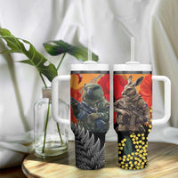 New Zealand and Australia ANZAC Day Tumbler With Handle Sliver Fern Kakapo With Golden Wattle Kangaroo LT14 - Polynesian Pride