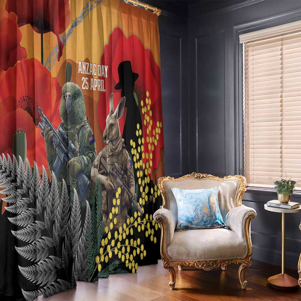 New Zealand and Australia ANZAC Day Window Curtain Sliver Fern Kakapo With Golden Wattle Kangaroo LT14 - Polynesian Pride