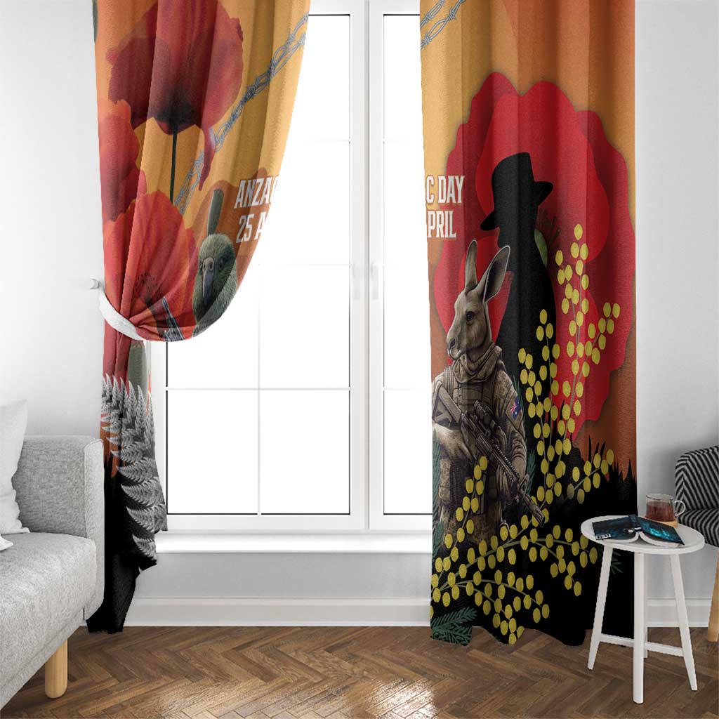 New Zealand and Australia ANZAC Day Window Curtain Sliver Fern Kakapo With Golden Wattle Kangaroo LT14 - Polynesian Pride