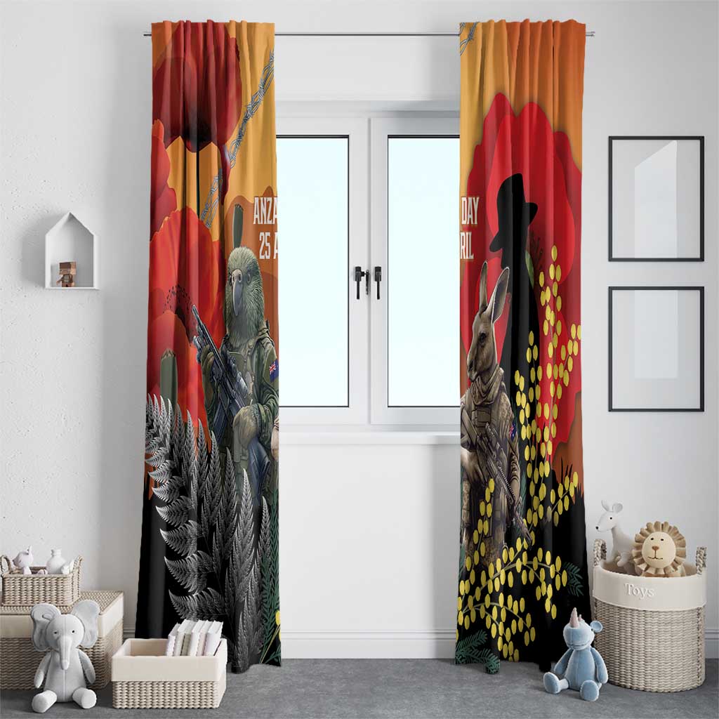 New Zealand and Australia ANZAC Day Window Curtain Sliver Fern Kakapo With Golden Wattle Kangaroo LT14 - Polynesian Pride