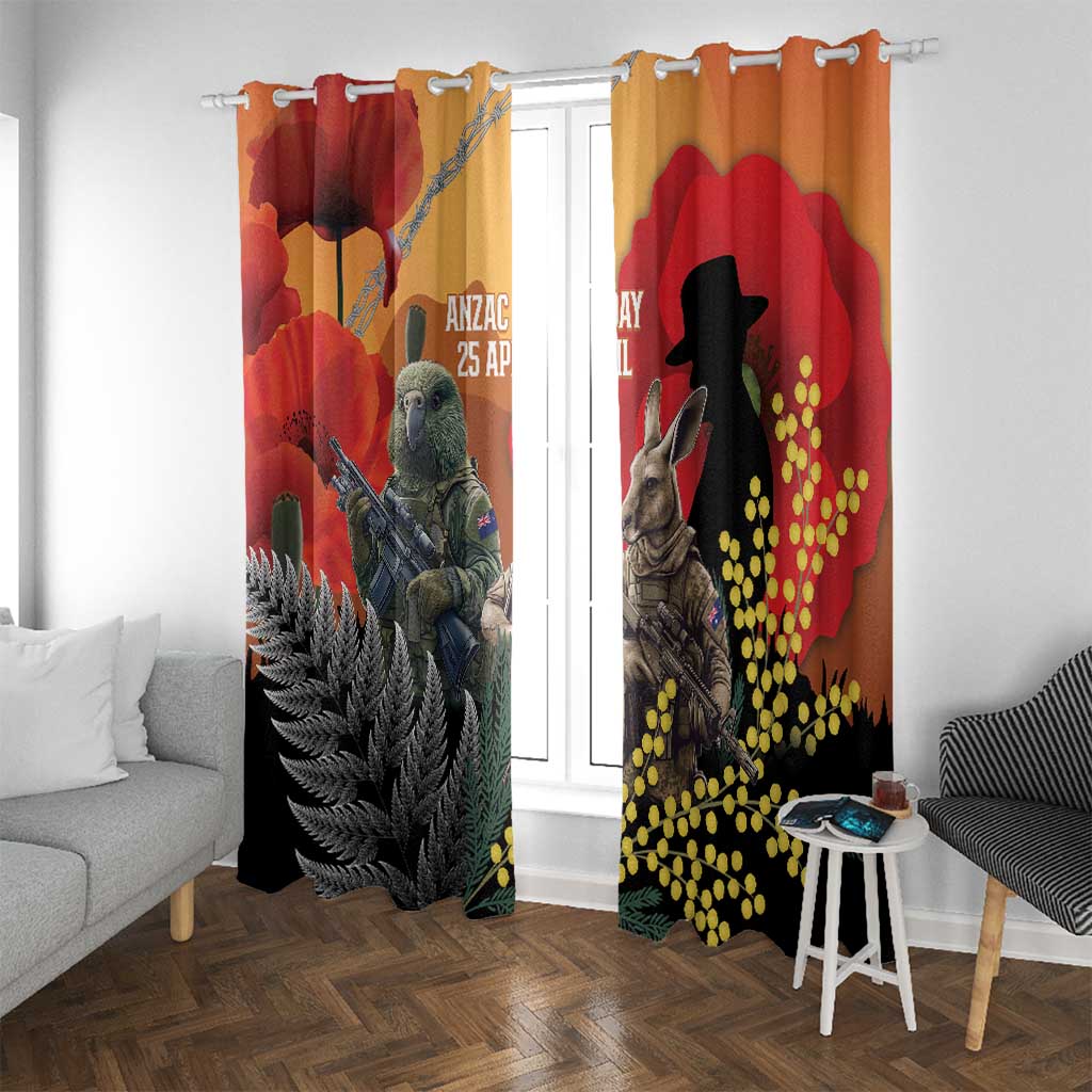New Zealand and Australia ANZAC Day Window Curtain Sliver Fern Kakapo With Golden Wattle Kangaroo LT14 With Grommets Gold - Polynesian Pride