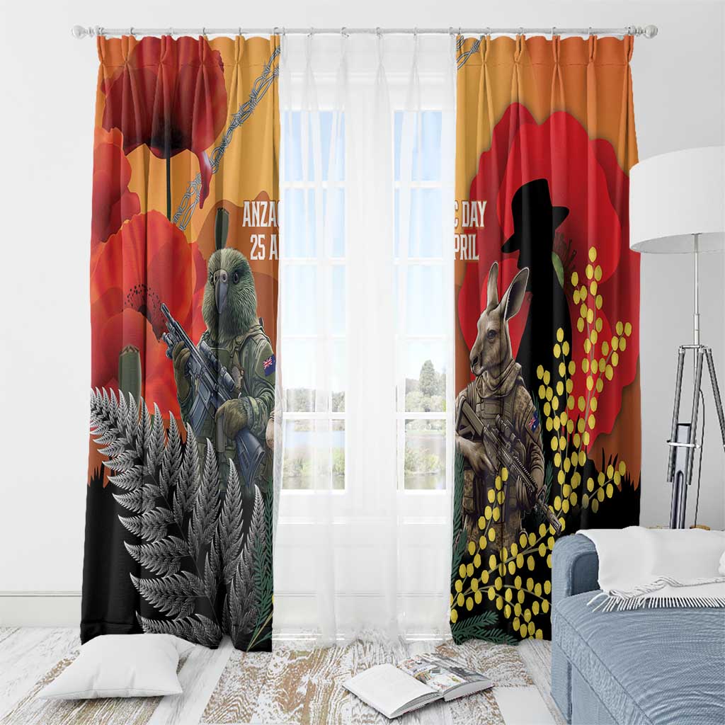 New Zealand and Australia ANZAC Day Window Curtain Sliver Fern Kakapo With Golden Wattle Kangaroo LT14 - Polynesian Pride