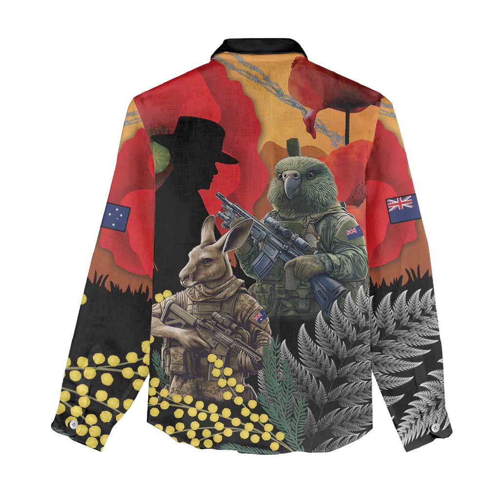 New Zealand and Australia ANZAC Day Women Casual Shirt Sliver Fern Kakapo With Golden Wattle Kangaroo LT14 - Polynesian Pride