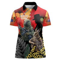 New Zealand and Australia ANZAC Day Women Polo Shirt Sliver Fern Kakapo With Golden Wattle Kangaroo LT14 Female Gold - Polynesian Pride