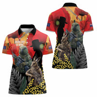 New Zealand and Australia ANZAC Day Women Polo Shirt Sliver Fern Kakapo With Golden Wattle Kangaroo LT14 - Polynesian Pride