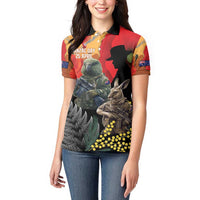 New Zealand and Australia ANZAC Day Women Polo Shirt Sliver Fern Kakapo With Golden Wattle Kangaroo LT14 - Polynesian Pride