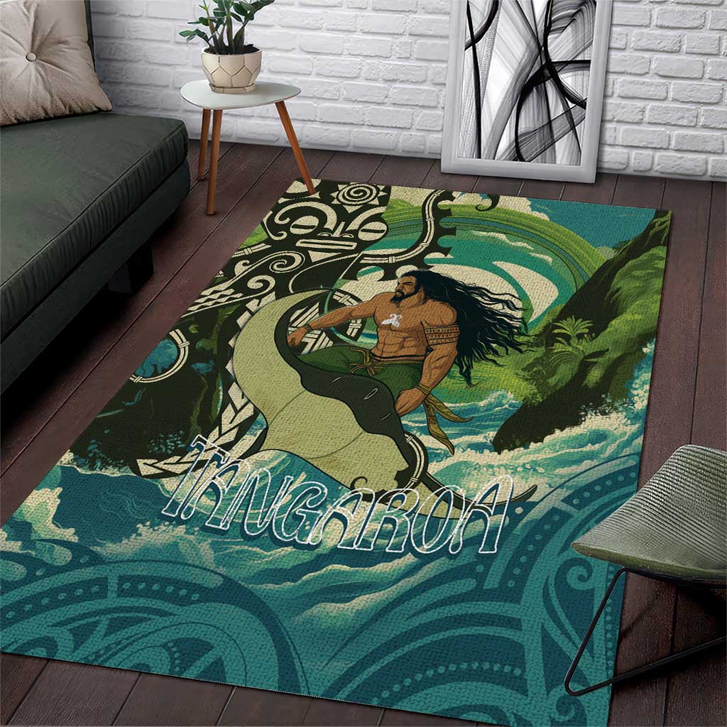 Aotearoa Tangaroa Atua Area Rug New Zealand God Of The Ocean LT14 Cyan - Polynesian Pride