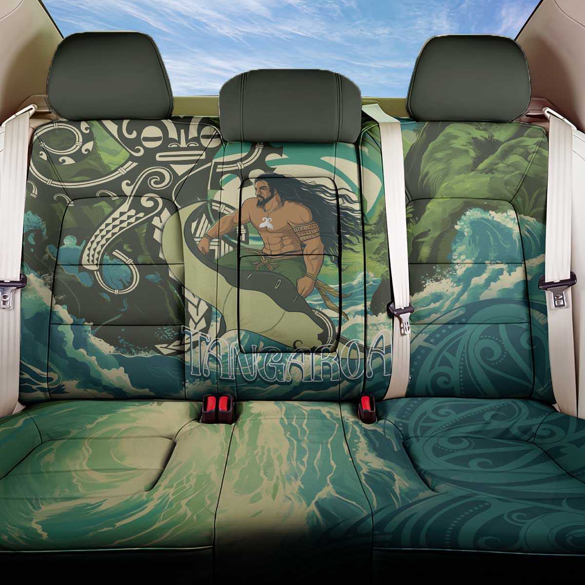 Aotearoa Tangaroa Atua Back Car Seat Cover New Zealand God Of The Ocean LT14 One Size Cyan - Polynesian Pride