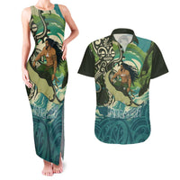 Aotearoa Tangaroa Atua Couples Matching Tank Maxi Dress and Hawaiian Shirt New Zealand God Of The Ocean LT14 Cyan - Polynesian Pride