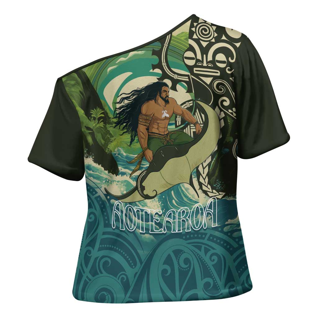 Aotearoa Tangaroa Atua Cross Shoulder Shirt New Zealand God Of The Ocean - Polynesian Pride