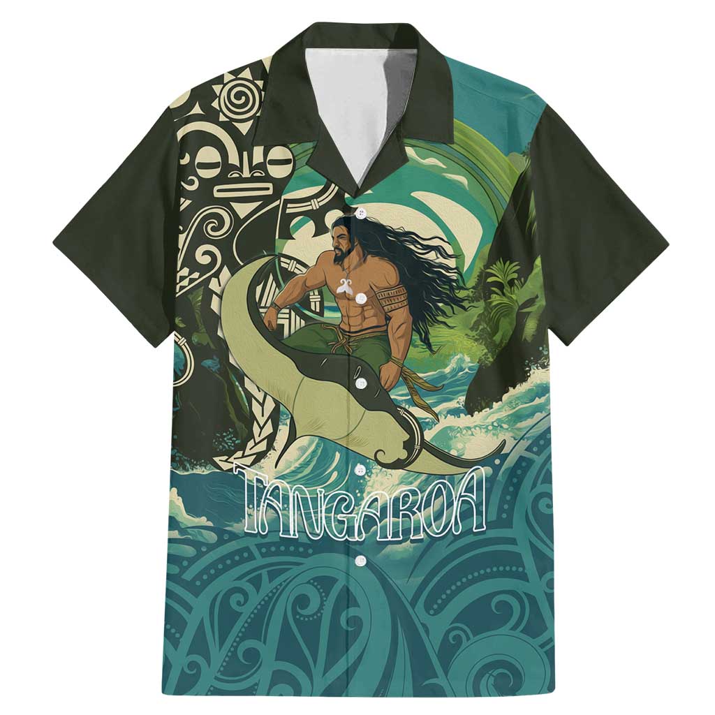 Aotearoa Tangaroa Atua Family Matching Mermaid Dress and Hawaiian Shirt New Zealand God Of The Ocean LT14 Dad's Shirt - Short Sleeve Cyan - Polynesian Pride