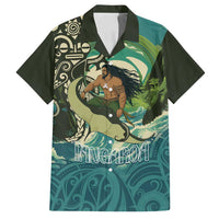 Aotearoa Tangaroa Atua Family Matching Off Shoulder Short Dress and Hawaiian Shirt New Zealand God Of The Ocean LT14 Dad's Shirt - Short Sleeve Cyan - Polynesian Pride