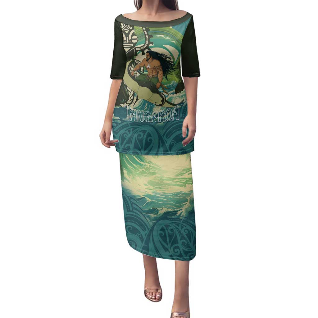 Aotearoa Tangaroa Atua Family Matching Puletasi and Hawaiian Shirt New Zealand God Of The Ocean LT14 Mom's Dress Cyan - Polynesian Pride
