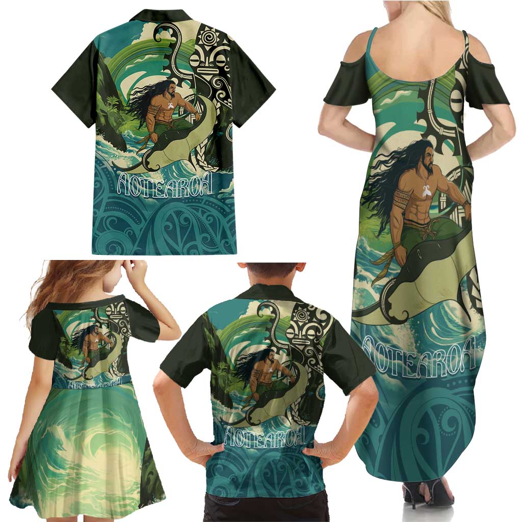 Aotearoa Tangaroa Atua Family Matching Summer Maxi Dress and Hawaiian Shirt New Zealand God Of The Ocean LT14 - Polynesian Pride